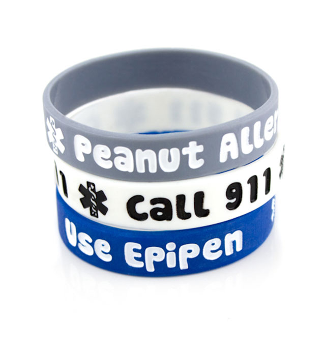 Peanut Allergy/Epipen Gray Silicone Medical Bands
