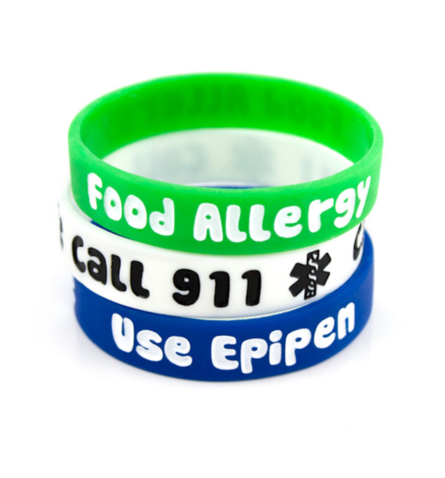 Food Allergy/Epipen Green Silicone Medical Bands
