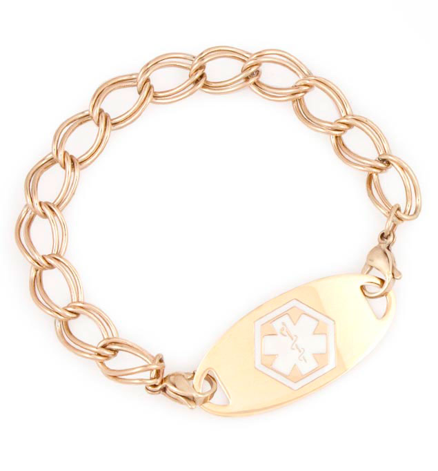 Medical medical bracelet Double Tone rose Bracelet gold Rose ID with Gold tag Link Medical medical bracelet Double Tone rose Bracelet gold Rose ID with Gold tag Link
