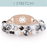 Medical ID bracelet with rose gold accents and marbleized agate beads