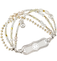 Silver, gold and pearl beaded medical ID bracelet with medical ID tag