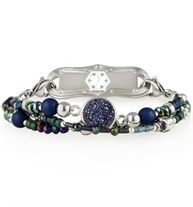 Beaded medical ID bracelet with dark blue and green beads