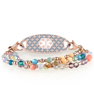 Skylar Medical Alert Bracelet is a 3-strand bracelet with 7 colors of crystals with rose gold, opalite and agate accents