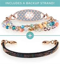The Wildflower Med ID Bundle includes 3-strand beaded Skylar Medical Alert Bracelet and flat black Remi Leather Med ID Band