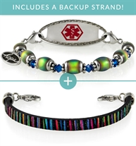Good Vibes Med ID Bundle | includes Ziggy Leather Band and a beaded bracelet in color-changing mood beads, oval border ID tag