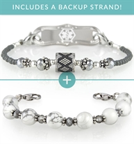 The Wow Factor Stretch Med ID Bundle with two silver-tone 1-strand beaded stretch bracelets, the Carrie and the Londyn