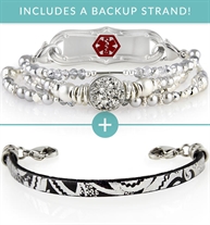 Silver beaded medical ID bracelet with silver and black leather medical ID bracelet with medical ID tag