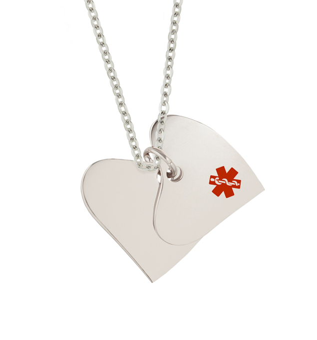 Silver Dual Heart Medical Alert Pendant Lauren's Hope